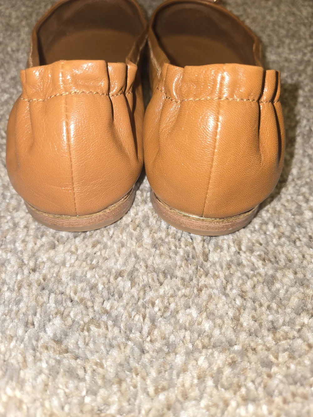 Tory Burch Camel Leather Logo Ballet Flats